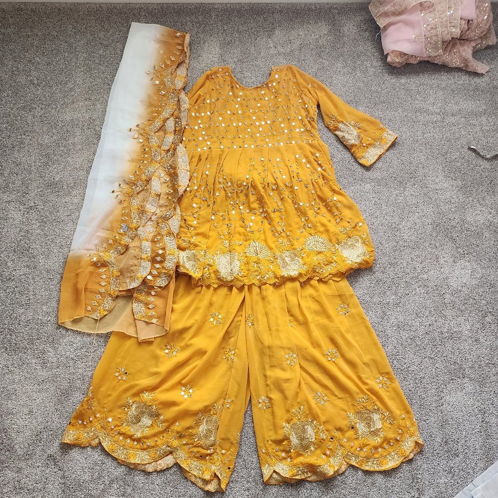 Yellow Sharara Punjabi Indian Bollywood